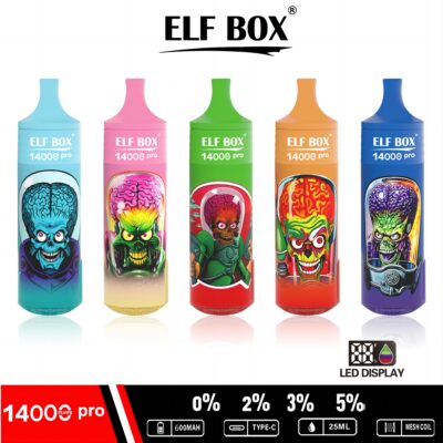 ELF BOX 14000 Pro Puffs Disposable E Cigarettes Vapers Puff 14k 0% 2% 3% 5% LED Display 1.0ohm Mesh Coil 25ml Prefilled Pod 600mah Rechargeable RGB Light Lanyard Pen - Image 3