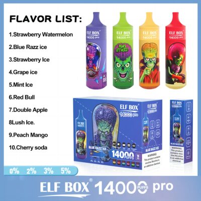 ELF BOX 14000 Pro Puffs Disposable E Cigarettes Vapers Puff 14k 0% 2% 3% 5% LED Display 1.0ohm Mesh Coil 25ml Prefilled Pod 600mah Rechargeable RGB Light Lanyard Pen - Image 2