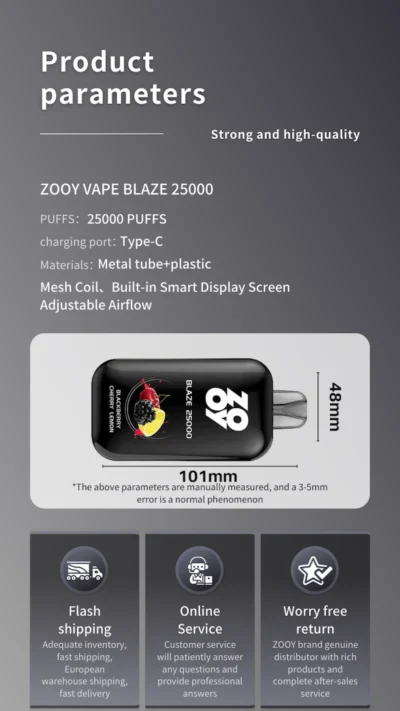 ZOOY BLAZEN 25000 PUFF European warehouses disposable vape full scream display double mesh coil puff 25k vaper - Image 3