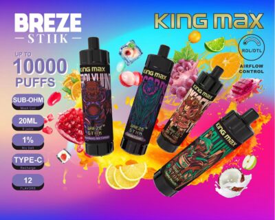 Breze Stiik Kingmax 10000 Puffs Vape Disposable Electronic Cigarettes Puff 10k 0% 1% 20ml Prefilled Pod Mesh Coil Sub-ohm Adjustable Airflow 850mah Rechargeable Battery Pen