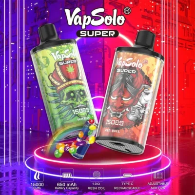 Vapsolo Super 15000 Puff Mesh Coil Vape Pen Cartridge Rechargeable Airflow Adjustable 15 Flavors Puff 15K - Image 3