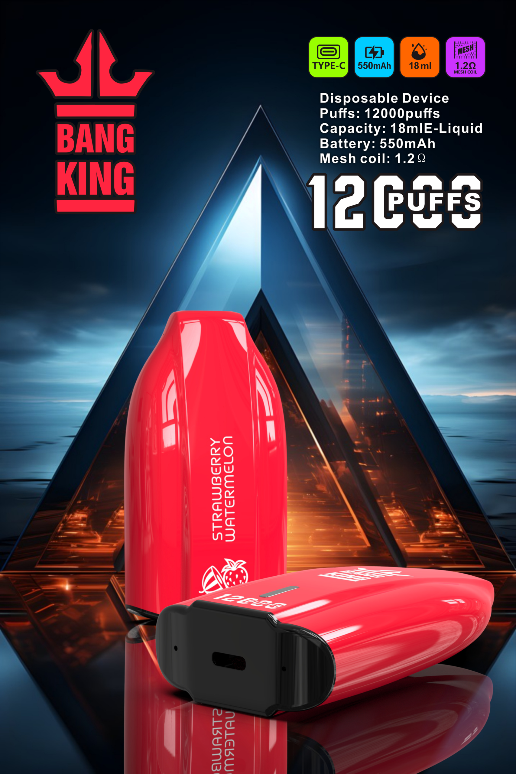 3 Bang king 12k Puffs Disposable E cigarettes Vape Pod Device 650mAh Battery 18ml Prefilled Cartridge Stick puff 12000 tornado