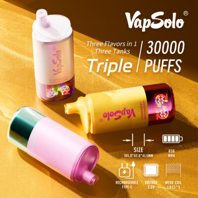 VAPSOLO Triple 30k PUFF Vapes Disposable Vaper Blendy Pens With Mesh Coil Digital Screen Display 10 Flavors Triple Tank Options puff 3