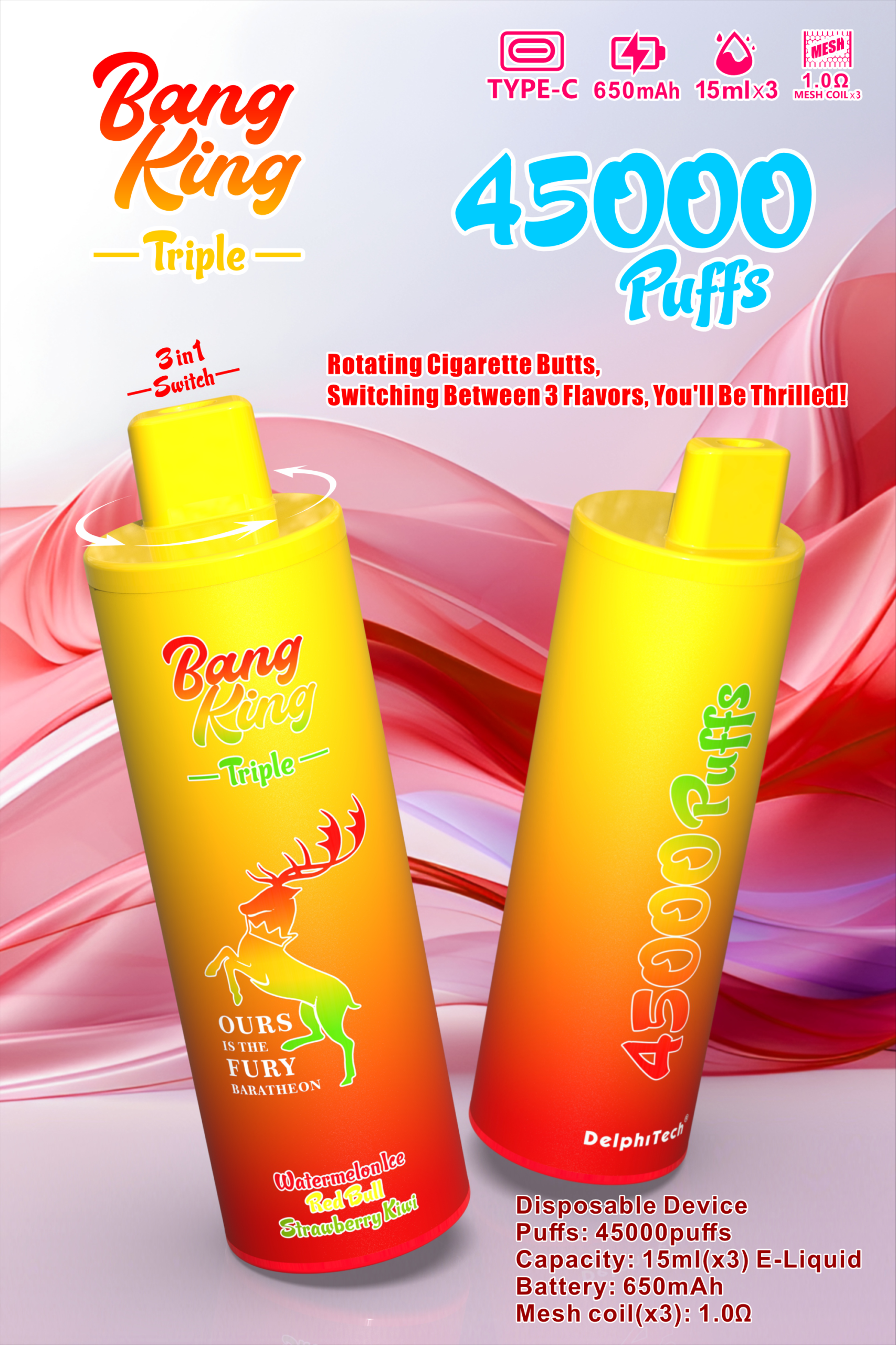 1 Bang King Triple 45000 45K Puffs 3 In 1 Flavors Disposable Vape Pen Zigaretten - Image 5