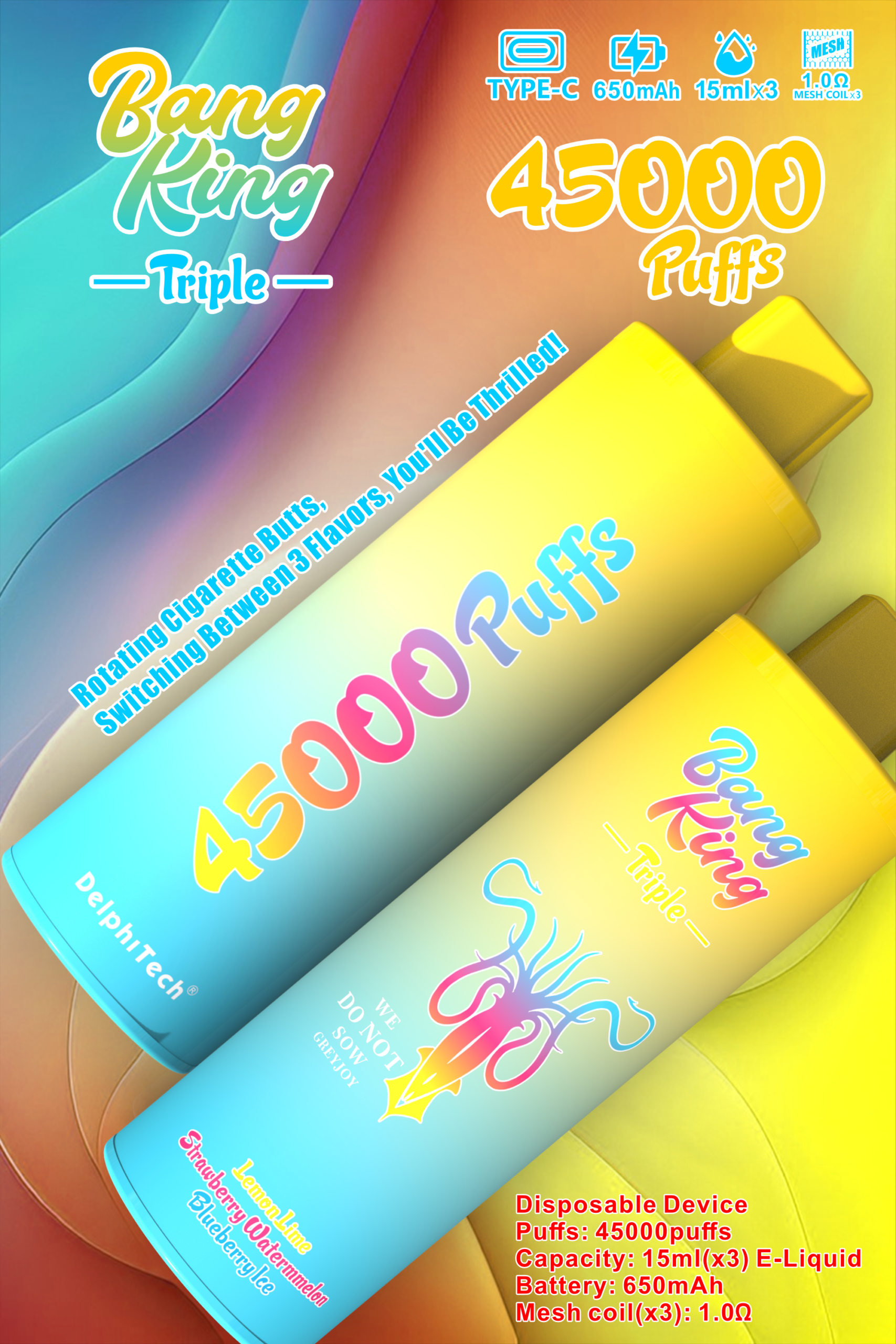 2 Bang King Triple 45000 45K Puffs 3 In 1 Flavors Disposable Vape Pen Zigaretten - Image 4