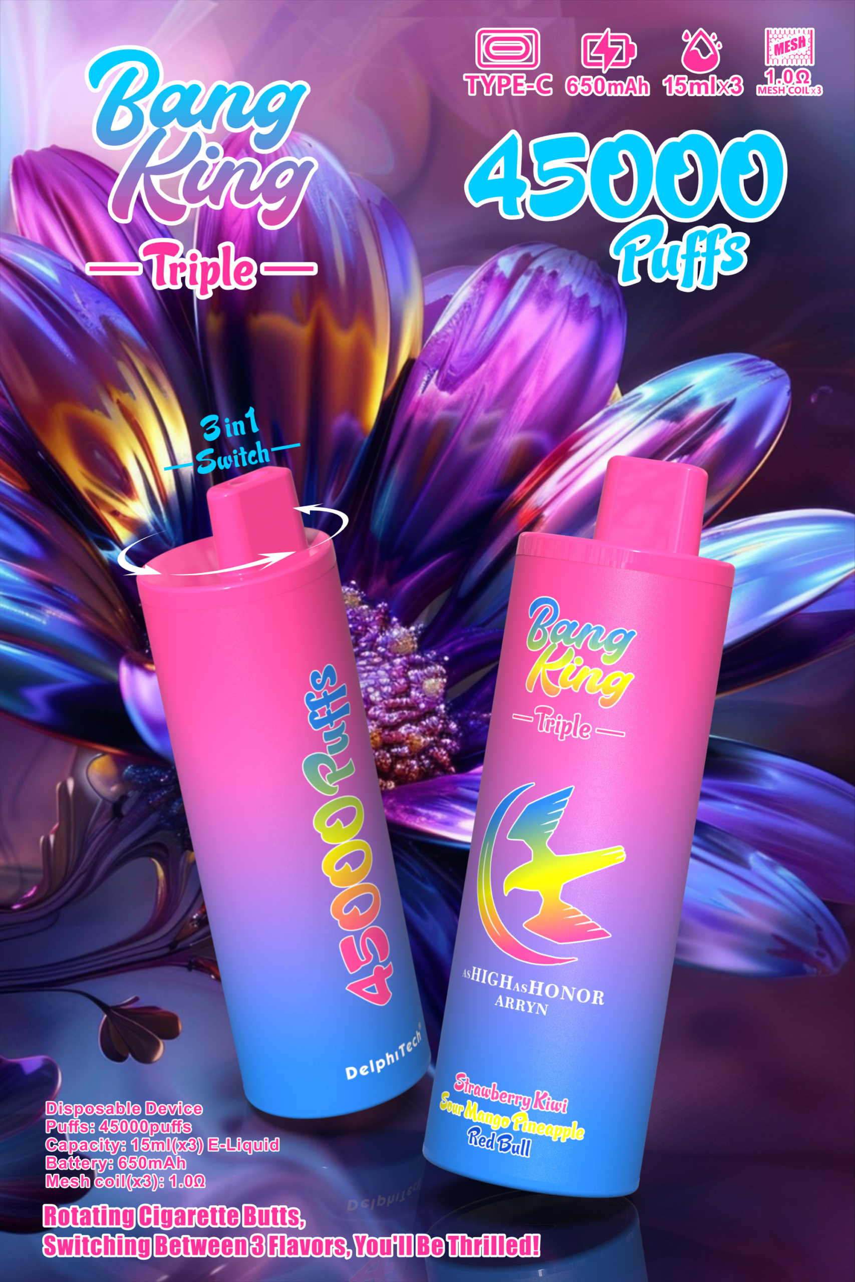 4 Bang King Triple 45000 45K Puffs 3 In 1 Flavors Disposable Vape Pen Zigaretten