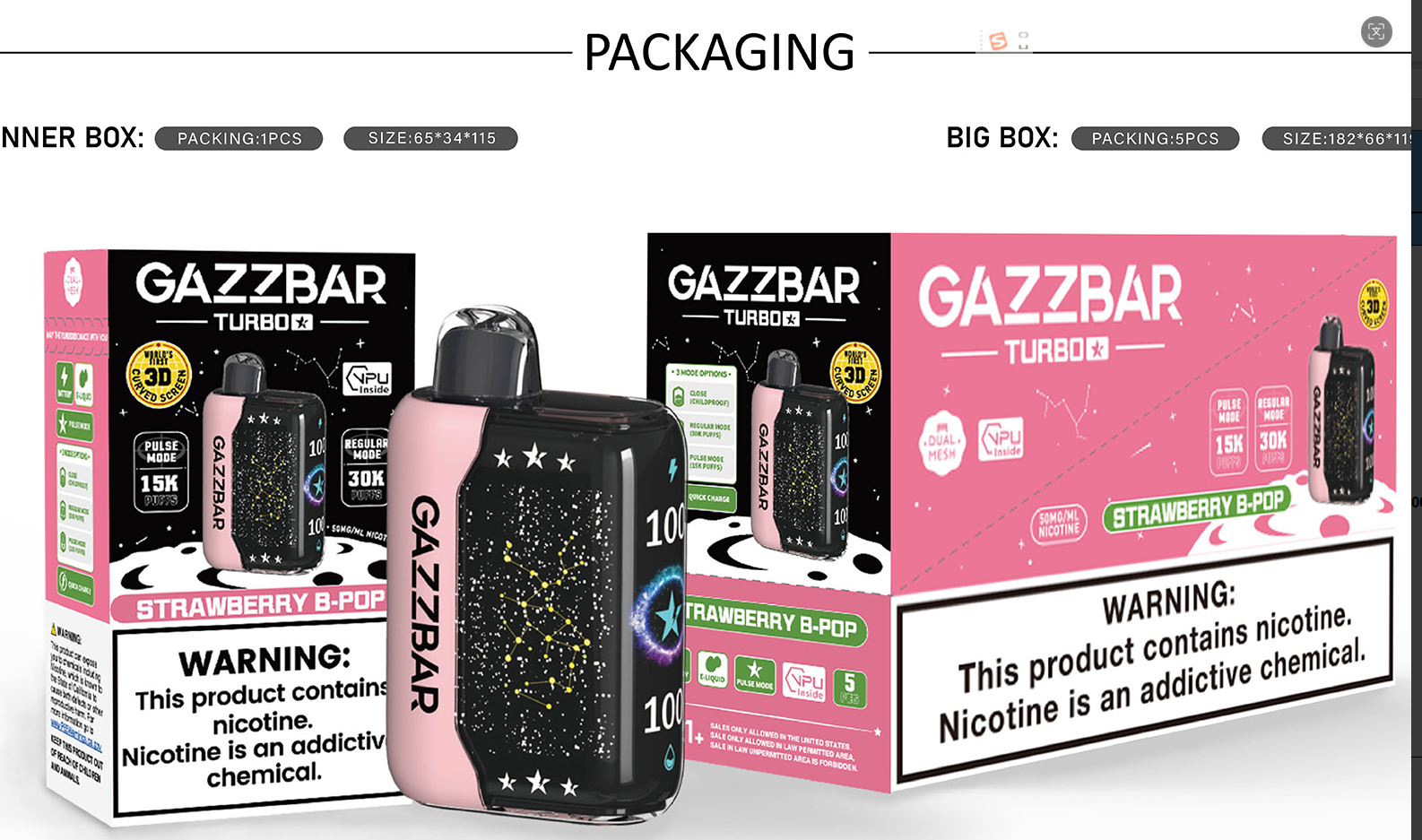 gazz bar TURB0 30K/15K puffs 2% 5%