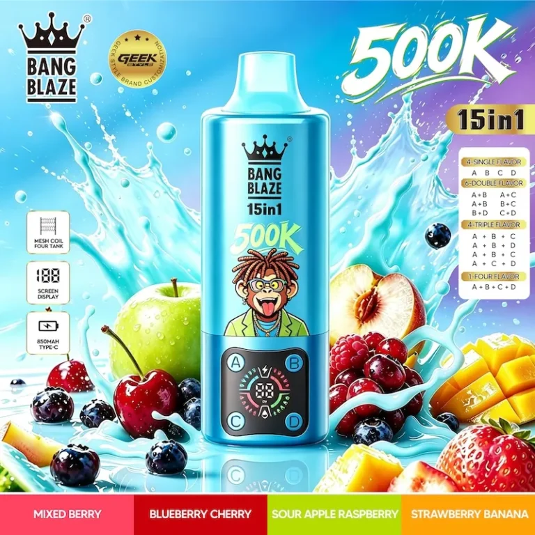 LED SmBANG BLAZE 500K Disposable Vape|15-in-1 Multi Flavor Mesh Coil Technology|500,000 Puffs High-Capacity Design|LED Display Rechargeable Vape 4